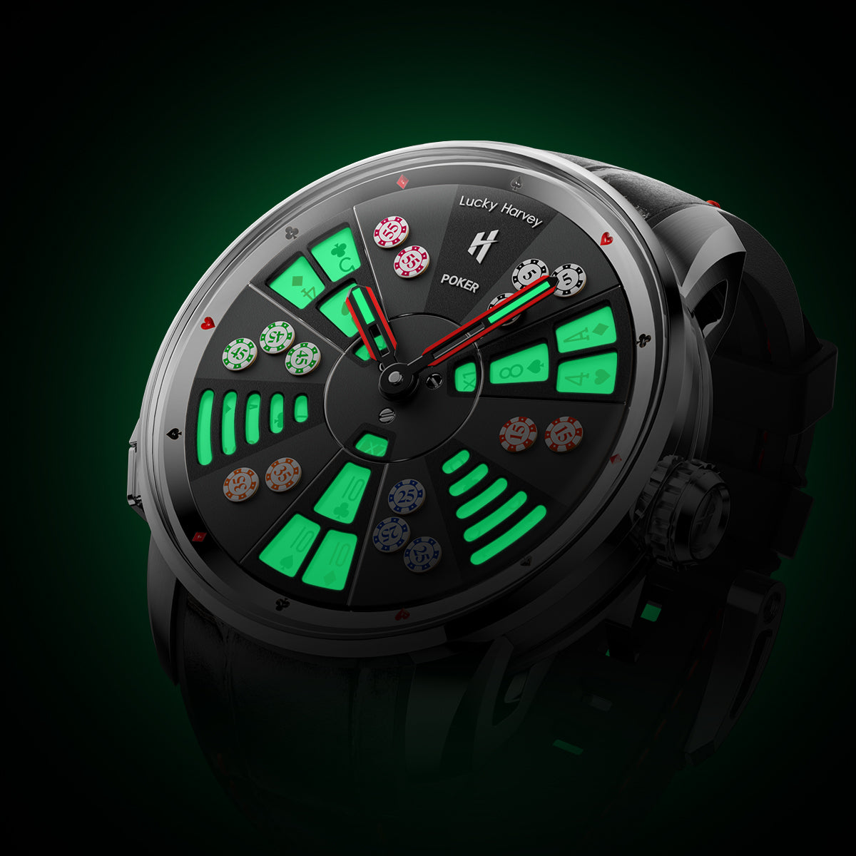 Player Series Three Card Poker Automatic Watch Lucky Harvey